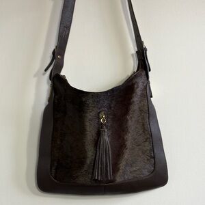 Aqua Madonna Elegant Brown Leather Shoulder Bag with tassel